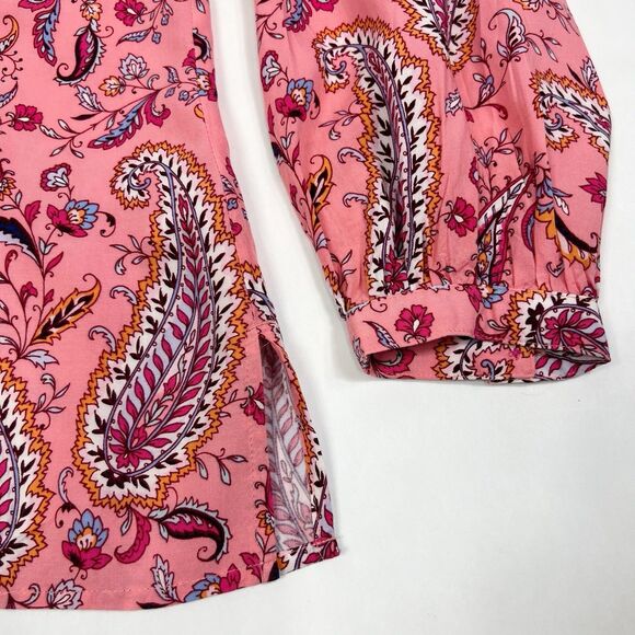 Talbots Pink Floral Paisley V-Neck Rayon Long Sleeve Top Petite Medium - Picture 5 of 10